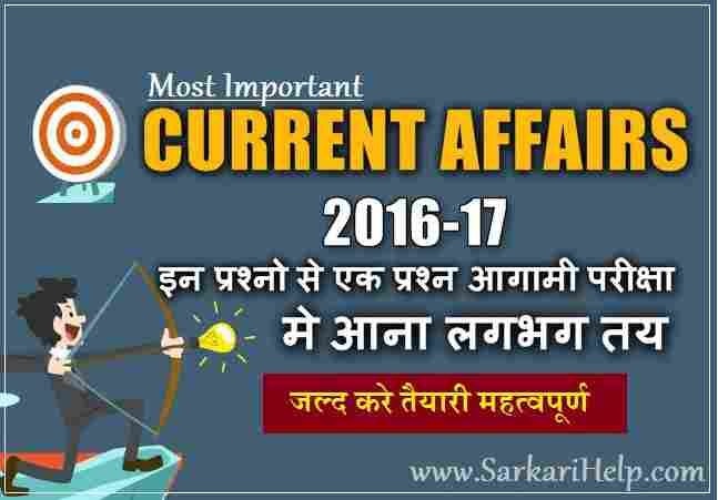 most important current affairs questions 2016 and 2017