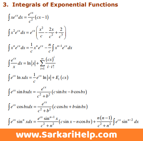 integrals of exponential functions formulas