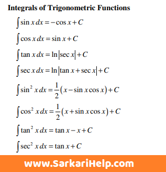 integrals of trigonometric functions formula