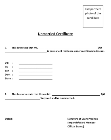 Unmarried Certificate Form